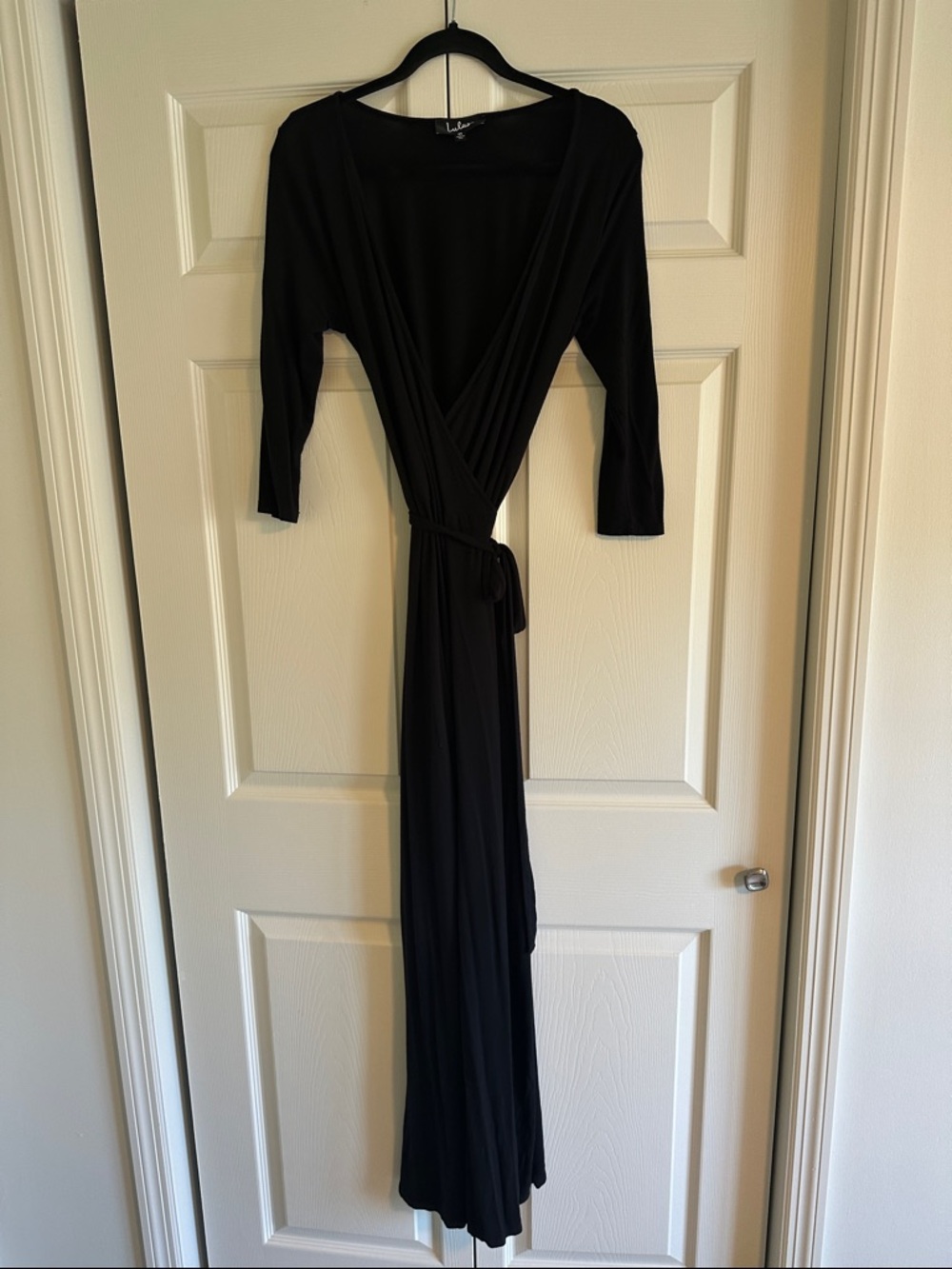 Lulus 3/4 sleeve Black Wrap Front Maxi Dress with Tie Waist
